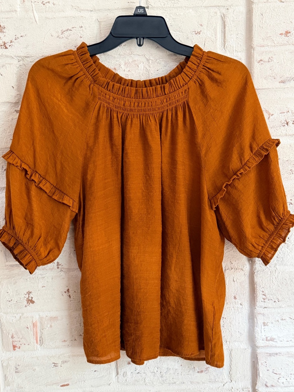 Nanette Lepore Boho Peasant Blouse Rust Orange Ruffle Sleeve Top Size Medium